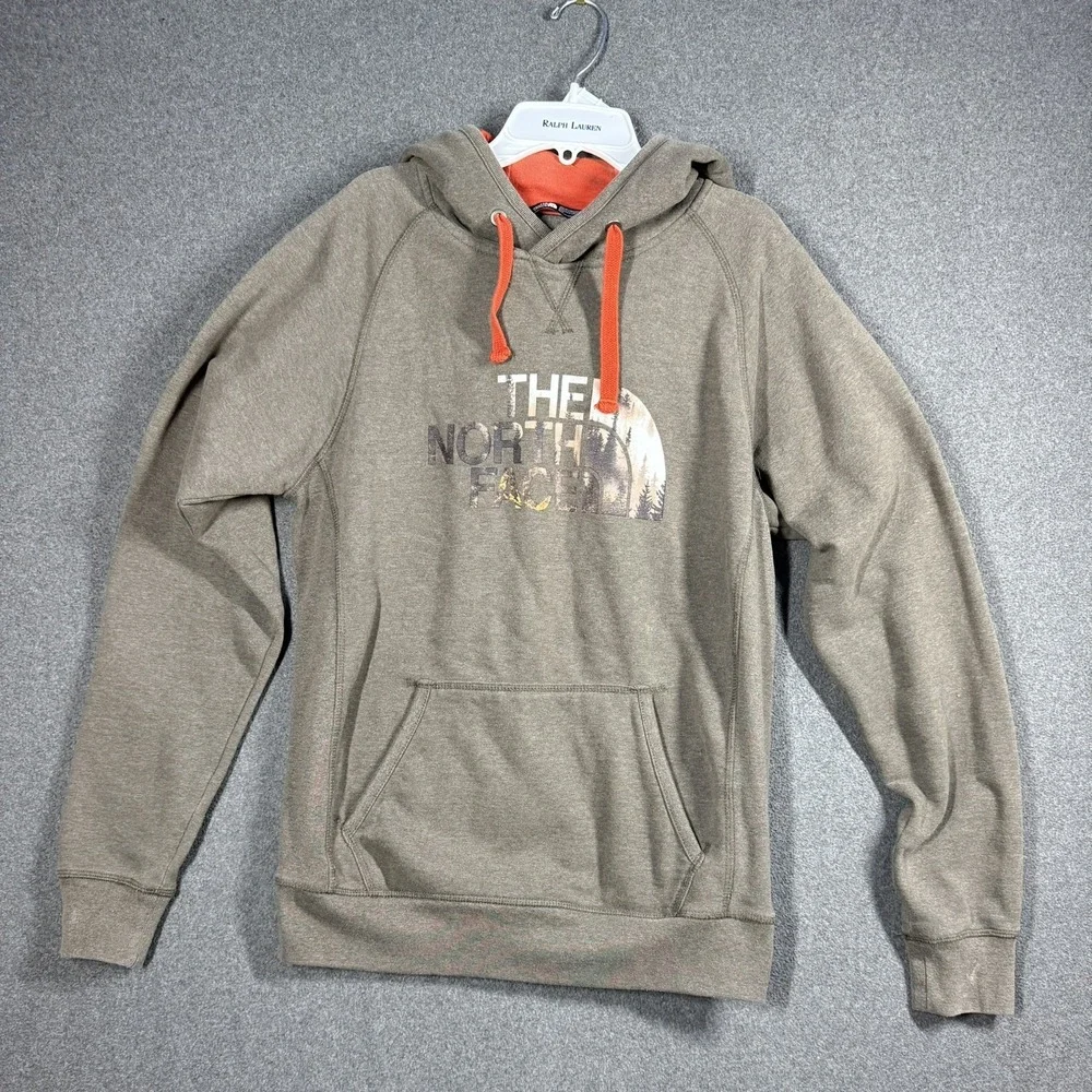 The North Face Orange Gray Pullover Hoodie Men's Small Graphic Camo Sweatshirt